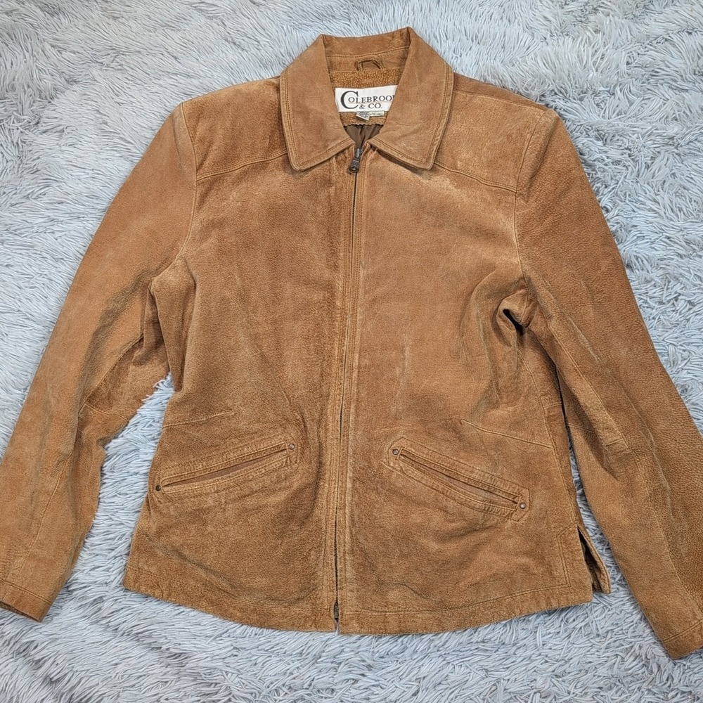 Vintage Colebrook & Co. Jacketβ Womens L Brown Leather Coat Pockets Zip Up Comfy